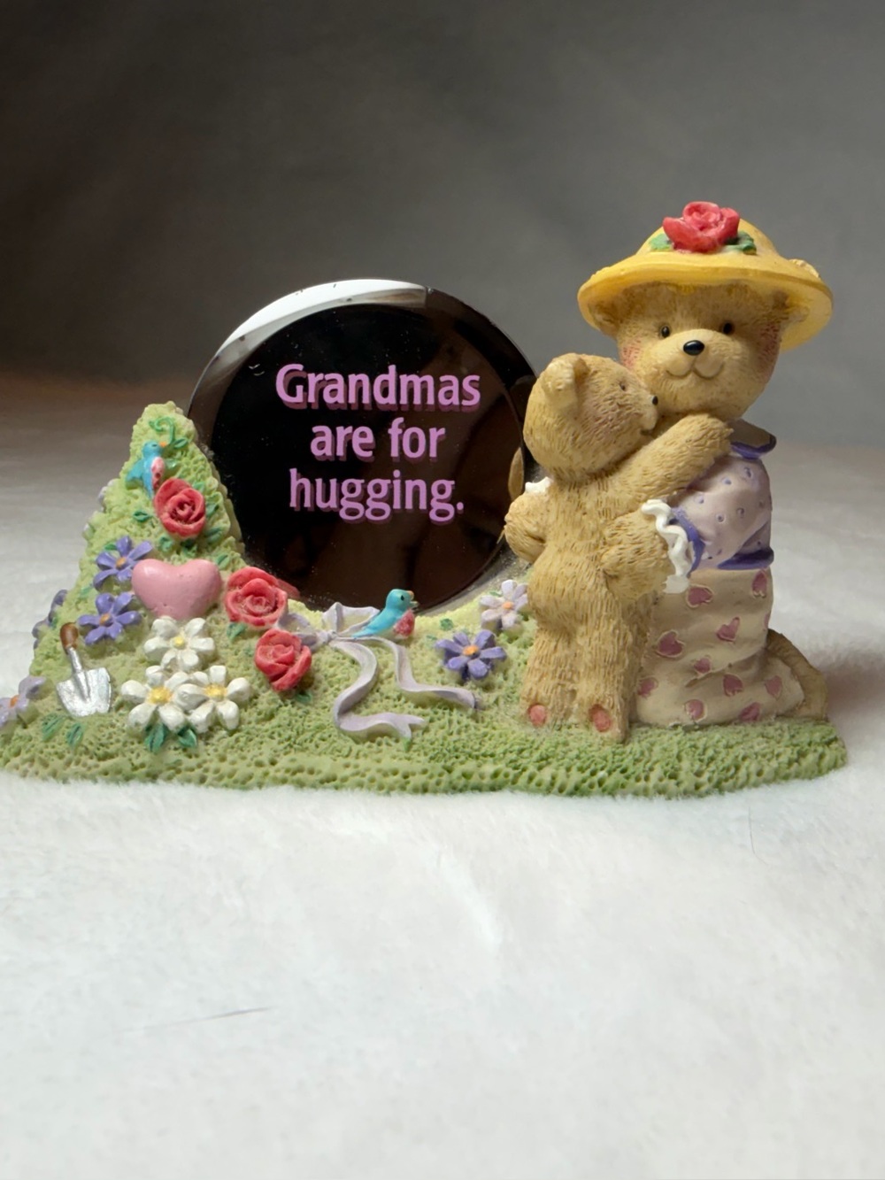 Vtg Cheerful Reflections Teddy Bear Figurine Grandma Hugging Mirror 1980s